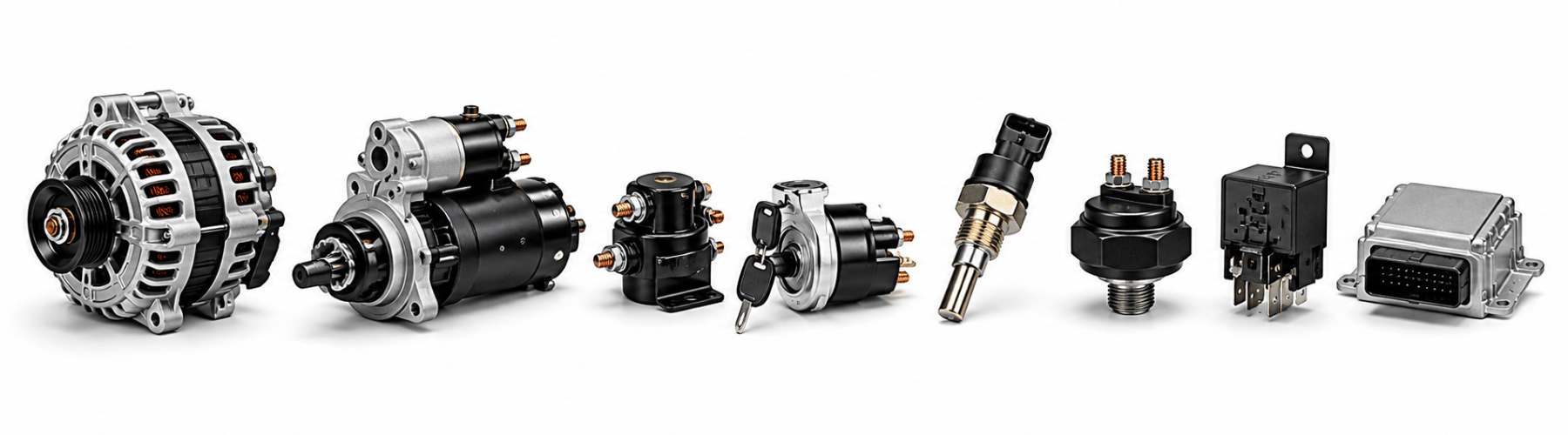 Alternators, starter motors, sensors, switches, relays and commercial vehicle electrical parts.